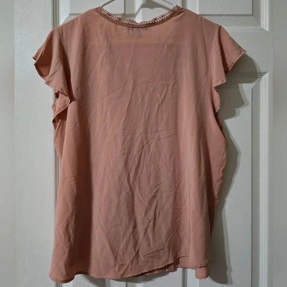 Favlux Blush Pink Flutter Sleeve Blouse, V-Neck, Crochet Trim, Pintuck Details. - Picture 2 of 12